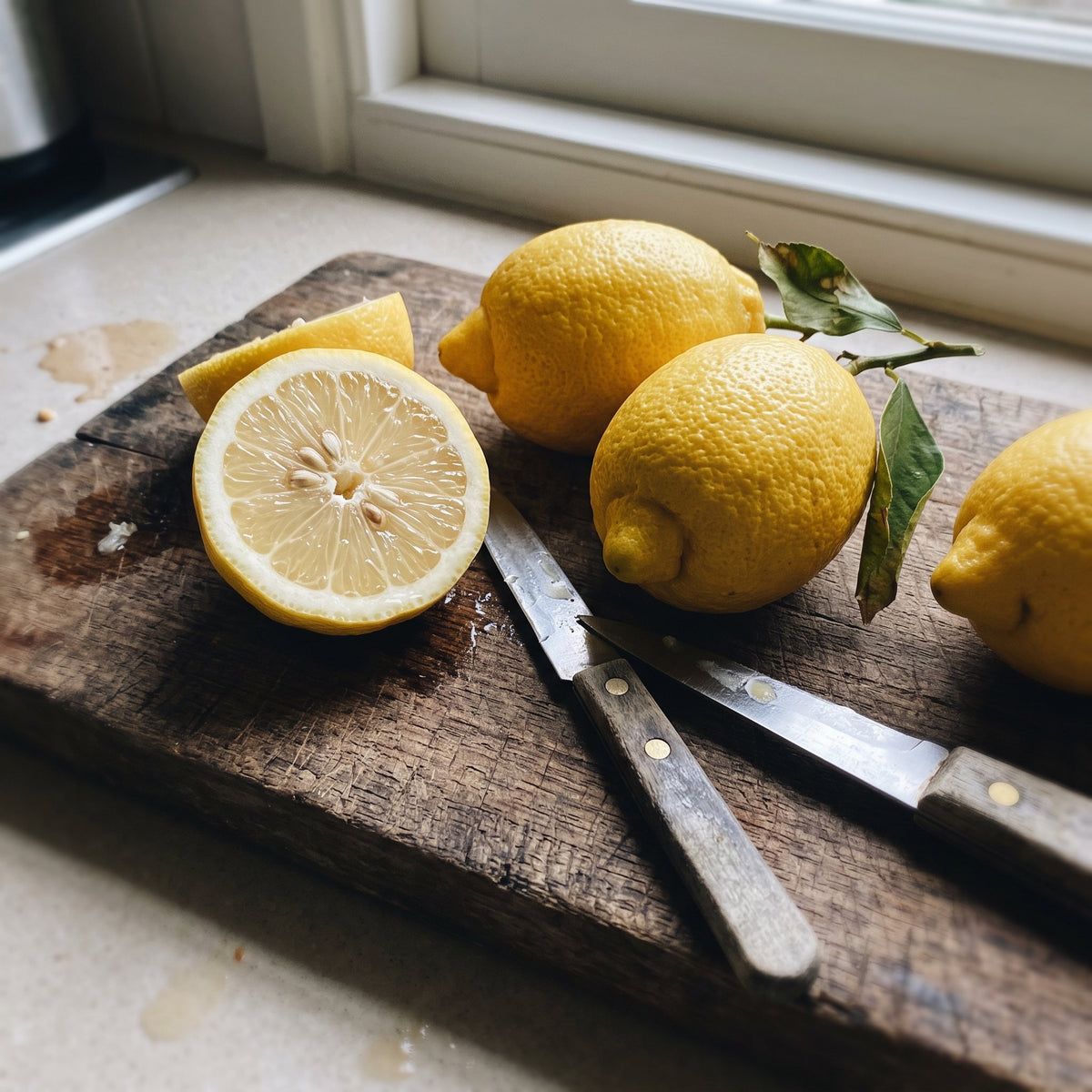 Eureka lemons on a cutting board