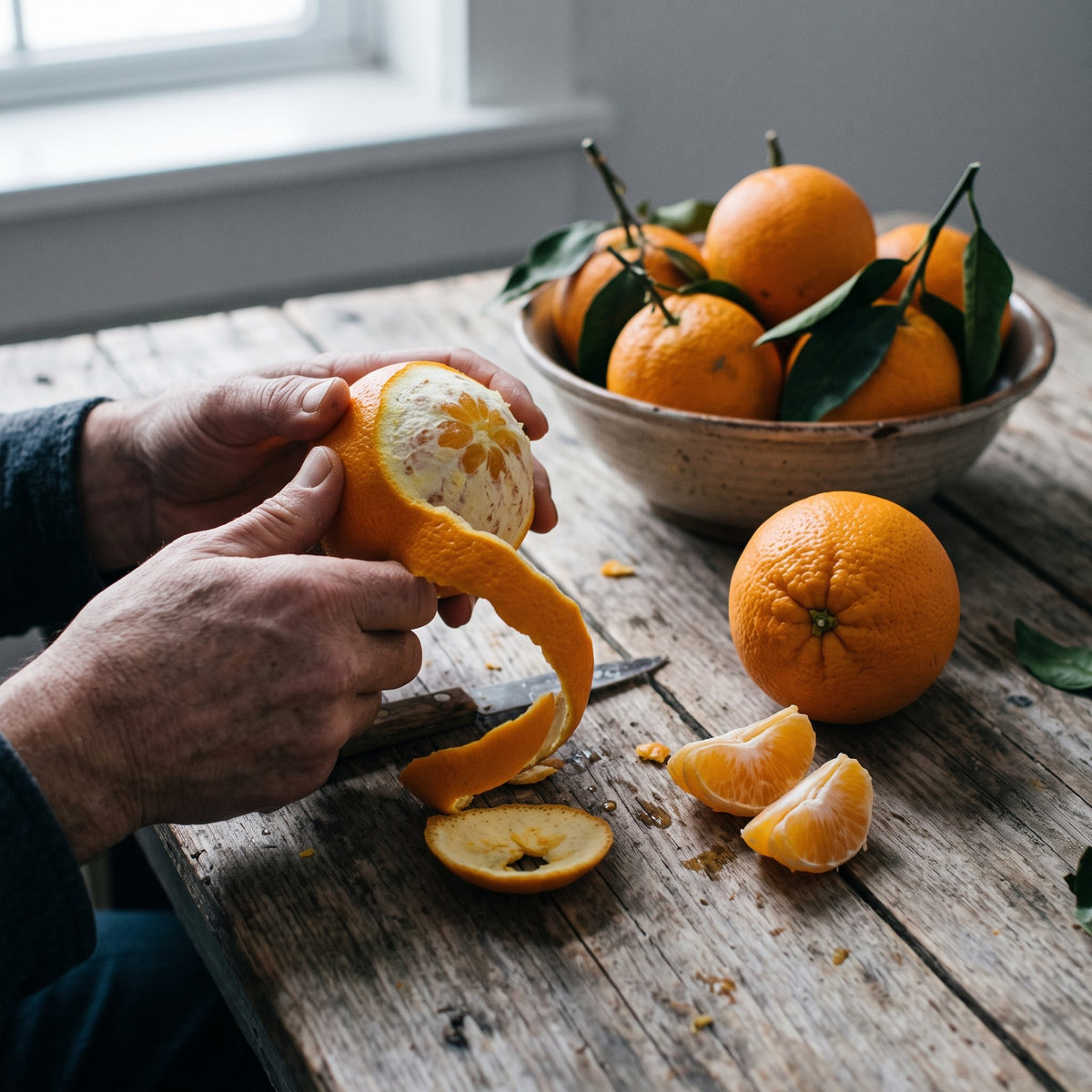 Peeling a navel orange
